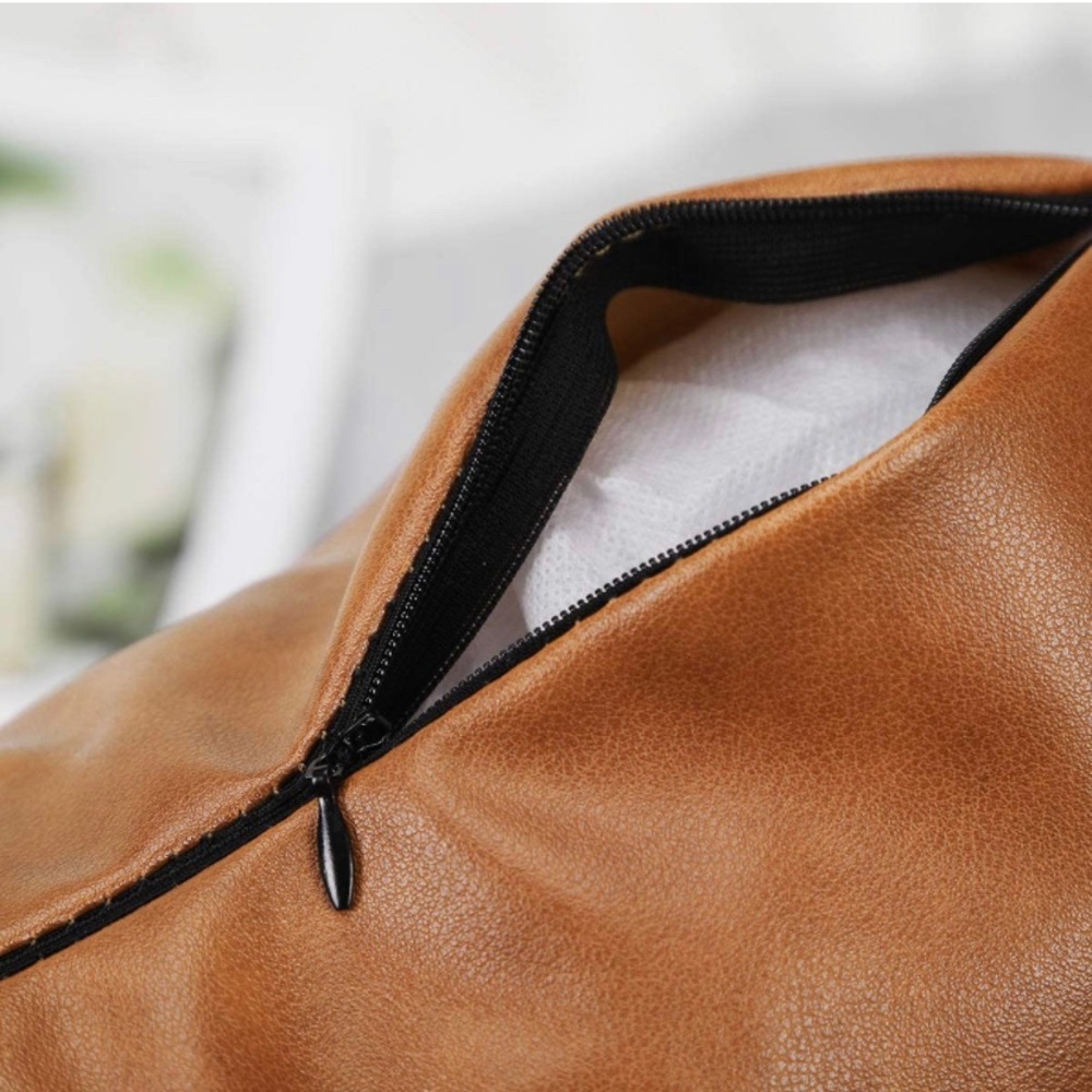 Luxury Home | Rustic Farmhouse Faux Leather Lumbar Throw Pillow Cover - Picture 3 of 6